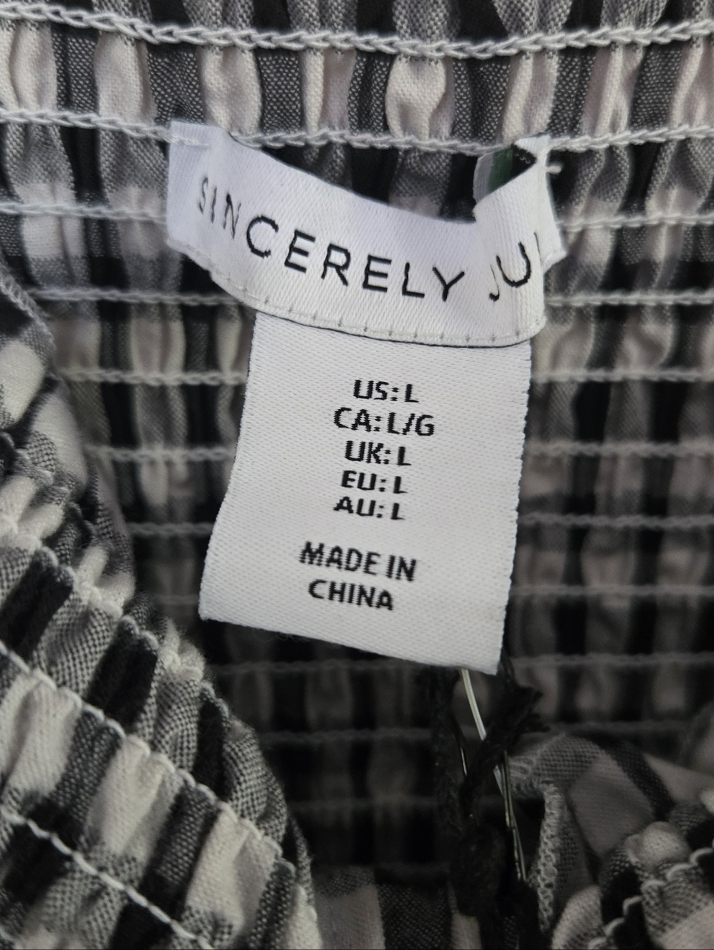 NWT Sincerely Jules Gingham Smocked Tube Top Black White Tie Front Size Large - Picture 3 of 5
